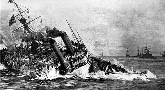 'Victoria' sinking - drawing from 'The Graphic' July 1893 - reproduced from 'Admirals in Collision' by Richard Hough